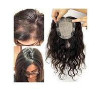 10-20" Long Curly Wavy Hair Topper for Women, Clip in Curly Human Hair Toppers European Human Hair Silk Top with PU Around Skin Base Hair Pieces(14 inches)