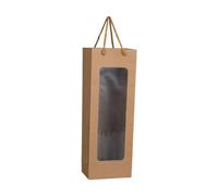 10-20pcs Kraft Paper Bag Oblong Shape Wine Gift Bag Carry Cord Pack Red Wine Contrast Color Translucent Visible Gift Bag for Champagne(Khaki,10pcs)