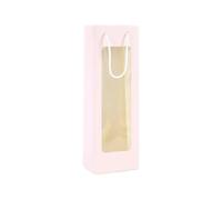 10-20pcs Kraft Paper Bag Oblong Shape Wine Gift Bag Carry Cord Pack Red Wine Contrast Color Translucent Visible Gift Bag for Champagne(Pink,20pcs)