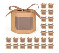 10/20Pcs Kraft Paper Open Window Gift Box Baking Dessert Wedding Favor Candy Packaging Box With Ribbon Birthday Party(Brown,20PCS_10X10X10CM)