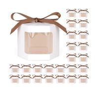 10/20Pcs Kraft Paper Open Window Gift Box Baking Dessert Wedding Favor Candy Packaging Box With Ribbon Birthday Party(White,10PCS_10X10X10CM)