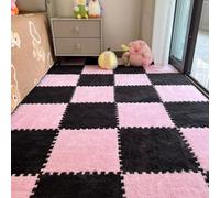 10/20Pcs Plush Foam Floor Tiles Mat, Soft Interlocking Area Rug for Bedroom Playroom Livingroom Floor Decor, 12x12x0.4inch Crawling Mat Soundproof Carpet (20Pcs,Black and Pink)