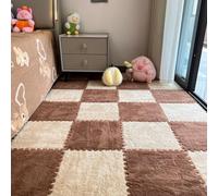 10/20Pcs Plush Foam Floor Tiles Mat, Soft Interlocking Area Rug for Bedroom Playroom Livingroom Floor Decor, 12x12x0.4inch Crawling Mat Soundproof Carpet (10Pcs,Beige and Brown)