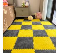 10/20Pcs Plush Foam Floor Tiles Mat, Soft Interlocking Area Rug for Bedroom Playroom Livingroom Floor Decor, 12x12x0.4inch Crawling Mat Soundproof Carpet (10Pcs,Yellow and Gray)