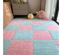 10/20Pcs Plush Foam Floor Tiles Mat, Soft Interlocking Area Rug for Bedroom Playroom Livingroom Floor Decor, 12x12x0.4inch Crawling Mat Soundproof Carpet (20Pcs,Pink and Blue)