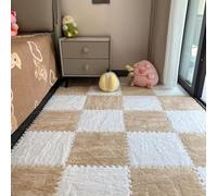 10/20Pcs Plush Foam Floor Tiles Mat, Soft Interlocking Area Rug for Bedroom Playroom Livingroom Floor Decor, 12x12x0.4inch Crawling Mat Soundproof Carpet (10Pcs,Beige and White)