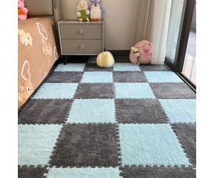 10/20Pcs Plush Foam Floor Tiles Mat, Soft Interlocking Area Rug for Bedroom Playroom Livingroom Floor Decor, 12x12x0.4inch Crawling Mat Soundproof Carpet (20Pcs,Blue and Gray)