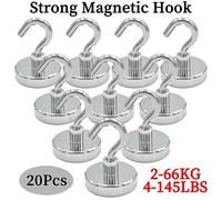 10/20Pcs Super Strong Neodymium Powerful Magnetic Hooks Ring Metal Magnet with Curved Hook Hanger for Hanging,Fridge,Wall,Key 20pcs KNE48 Hold 90kg