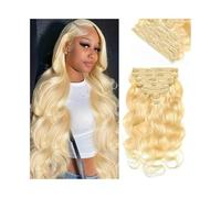 10-24"Blonde Human Hair Extensions - 613 Body Wave in Seamless Clip Ins Bleach Blonde Curly for Black Women 115-120g Easy Installation and Removal(18inches)