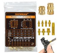 #10-24 Threaded Inserts with M2-M8 Heat Set Insert Tools,Brass UNC knurled Nuts for 3D Printing Components and Plastic Parts(25Pcs #10-24 * 5.8 * 6.93 and 25Pcs #10-24 * 9.5 * 6.93)