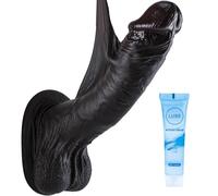 10.24In Big Thick Black Dildo, Realistic Huge Anal Dildo Adult Sex Toys Dual Density Silicone Dildos with Real Skin Strong Suction Cup for G Spot Oralsex Prostata, Massive Wide for Men Women Gay