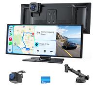 10.25" Wireless Carplay Screen with Rear AI BSD for Apple Car Play & Android Auto, 4K Dual Dash Cam, Portable 60FPS 1920 * 720 Fully Laminated Touchscreen, GPS Navigation/Voice Control/Mirror Link