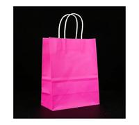 10/25pcs Gift Kraft Paper Bags Holiday Shopping DIY Multifunctional Recyclable Paper Bags With Handles(Pink,10PCS_32X11X25CM)