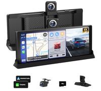 10.26" Car Tablet Pro Max 2025, Wireless Car Play Screen wiith Apple CarPlay Android Auto 4K Front Rotatable Camera & HD Reversing Camera, CarPlay Screen for Car with Bluetooth 64G SD Mirror Link AUX