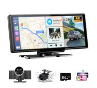 10.26" Carplay Screen for Car, Car Tablet Pro Max 2026 Car Play Screen with 4K Front and 1080P Rear Camera, Wireless CarPlay Android Auto Mirror Link AUX FM Bluetooth 64G SD Loop Recording