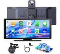 10.26 Inch Portable Wireless Car stereo 4K Dash Cam Front with Wireless Carplay Android Auto Car Audio Receivers with 1080P Backup Camera Touch Screen Bluetooth GPS WIFI Mirror Link FM/RDS