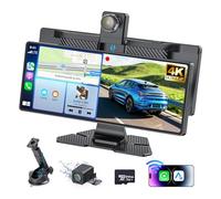 10.26" Portable Wireless Carplay Screen for Car, 4K HD Car Stereo Touch Screen with Apple CarPlay/Android Auto, 4K Dash Cam, 1080P Backup Camera, Mirror Link, Voice Control, Bluetooth, GPS, AUX/FM