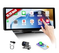 10.26" Wireless Portable Car Play Screen for CarPlay & Android Auto, 4K Backup Camera, Mirror Link, 5.0 Bluetooth, Voice Control, GPS Navigation, FM, Airplay, DVR for Cars Trucks Van