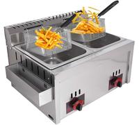 10 * 2L Large Capacity Stainless Steel LPG Gas Fryer - Commercial And Home Use - Adjustable Firepower - Includes Baskets And Lids - Perfect For Chips, Donuts, Fish - Easy To Clean