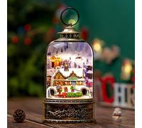 10.3" Christmas Snow Globe Water Lantern with Train Station Scene Battery Operated or USB Powered Musical Lighted Holiday Decoration for Tabletop Display for Family and Friends