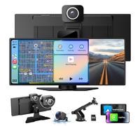 10.3" Portable Car Play Screen Wireless Apple Carplay & Android Car with 4K Dash Cam 1080P Rear View Camera Car Audio Receiver GPS Navigation Super Link Bluetooth