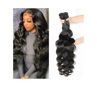 10-32 Inch Human Hair Bundles Body Wave Bundles Unprocessed Brazilian Virgin Hair #1B Natural Color Wave Hair Extensions(24 24 24)