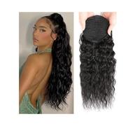 10-32 Inch Human Hair Drawstring Ponytail Extension Long Water Wave Pony Tail Clip in Remy Hair Extensions(30inches)