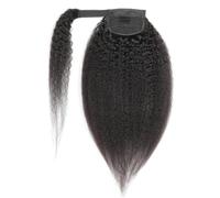 10-32 Inch Kinky Straights Human Hairt Ponytail Natural Black Wrap Around Ponytails Hair Extensions Grade Yaki Straight Pony Tails for Blacks Women Hair Extension for Daily Use(14inches 75g)