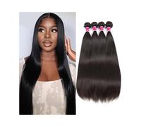 10-32 Inch Straight Human Hair Bundles 4PCS Full and Thick Brazilian Hair Bundles Remy Hair Extensions for Women, Natural Black(24 26 28 30)