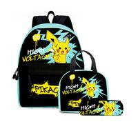 (10, 3PCS) Pokémon Pikachu Backpack Lunch Bag Pencil Case Set Kids Gift