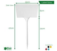 (10.5" 27cm Angle Head x 50, White) Elixir Gardens Flower Stick in T-Labels Plant Tags With Angled Head/Writing Area | Various sizes and colours available