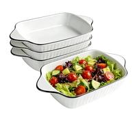 10.5" Baking Dishes set, 4PCS Lasagna Baking Dish, Ceramic Baking Dishes, Ceramics Rectangular Baking Dishes with Handles, for Cooking, Baking, Lasagna, Oven Safe & Microwave Safe (White-4PCS)