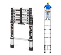 10.5 FT Telescoping Ladder, Lightweight Aluminum Telescopic Extension Extendable Ladder with Stabilizer Bar, Heavy Duty RV Ladder, Slow Down Design Multi-Purpose Ladder for Household Daily or Hobbies