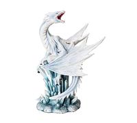 10.5 Inch White Ice Dragon on Crystal Mythological Statue Figurine by PTC