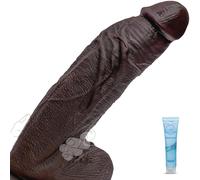 10.5'' Realistic Big Black Dildo, 2.3'' Diameter Thick G-spot Dildo with Strong Suction Cup,Giant Real Skin BBC Dildos for Clitoral Vagina Anal Stimulation