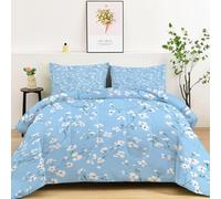 10.5 Tog Floral Wildflower Countryside Coverless Duvet King Size, Soft Tufted Arches Quilted Comfortable Coverless Duvet Spring Summer Camping Blanket Quilt Lightweight Duvets, Pale Blue