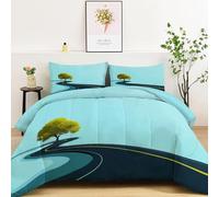 10.5 Tog Minimalist Highway Green Tree Coverless Duvet Super King Size, Soft Tufted Arches Quilted Comfortable Coverless Duvet Spring Summer Camping Blanket Quilt Lightweight Duvets, Light Blue