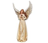 10.5" White and Brown Angel with Rose Christmas Tabletop Figurine
