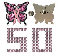 10/50/100 Pack Breast Cancer Awareness Pins, Butterfly Enamel Pink Ribbon Lapel Pins Faith Hope Strength Love, Zinc Alloy Steel, no gemstone