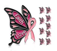 10/50/100 Pack Breast Cancer Awareness Pins, Enamel Pink Ribbon Butterfly Lapel Pins for Events, Survivor Support, Zinc Alloy Steel, no gemstone