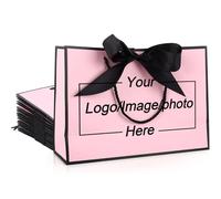 10-500 Pcs Custom Gift Bags with Ribbon Bow, Printed Logo & Text, Personalised 32x25x11cm & 28x20x10cm Bags for Business Bulk Retail Boutique Packaging & Holiday Anniversary Gifting (Pink Black)
