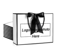 10-500 Pcs Custom Gift Bags with Ribbon Bow, Printed Logo & Text, Personalised 32x25x11cm & 28x20x10cm Bags for Business Bulk Retail Boutique Packaging & Holiday Anniversary Gifting (White Black)