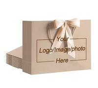 10-500 Pcs Custom Gift Bags with Ribbon Bow, Printed Logo & Text, Personalised 32x25x11cm & 28x20x10cm Bags for Business Bulk Retail Boutique Packaging & Holiday Anniversary Gifting (Champagne)