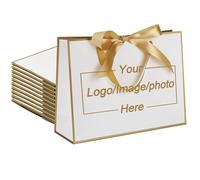 10-500 Pcs Custom Gift Bags with Ribbon Bow, Printed Logo & Text, Personalised 32x25x11cm & 28x20x10cm Bags for Business Bulk Retail Boutique Packaging & Holiday Anniversary Gifting (White Gold)