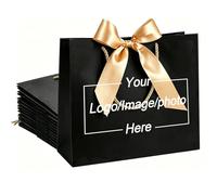 10-500 Pcs Custom Gift Bags with Ribbon Bow, Printed Logo & Text, Personalised 32x25x11cm & 28x20x10cm Recyable Bags for Business Bulk Retail Boutique Packaging & Holiday Anniversary Gifting (Black)