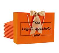 10-500 Pcs Custom Gift Bags with Ribbon Bow, Printed Logo & Text, Personalised 32x25x11cm & 28x20x10cm Recyable Bags for Business Bulk Retail Boutique Packaging & Holiday Anniversary Gifting (Orange)