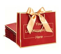 10-500 Pcs Custom Gift Bags with Ribbon Bow, Printed Logo & Text, Personalised 32x25x11cm & 28x20x10cm Recyable Bags for Business Bulk Retail Boutique Packaging & Holiday Anniversary Gifting (Red)