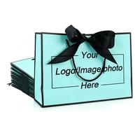 10-500 Pcs Custom Gift Bags with Ribbon Bow, Printed Logo & Text, Personalised 32x25x11cm & 28x20x10cm Recyable Bags for Business Bulk Retail Boutique Packaging & Holiday Anniversary Gifting (Blue)
