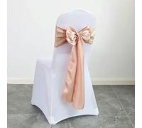 10/50PCS 17x275cm Satin Chair Sashes Rose Gold Bows Chair Cover Ribbons for Banquet Party Event Decorations-Champagne Pink-50pcs