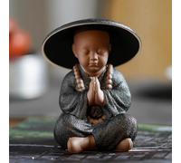 10.5cm Black Pottery Buddhist Monks Miniature Figurines Buddha Statue Sculpture Ornaments